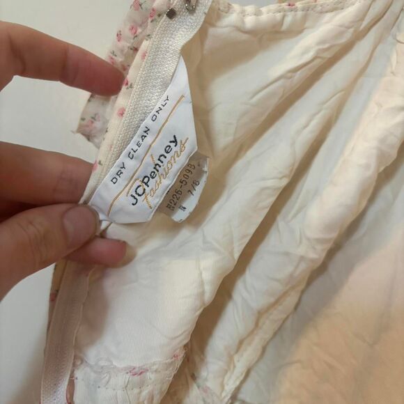 1970s JCPenny Pink Ruffle Prairie Midi Polka Dot Dress Best for XXS or XS - Picture 3 of 4